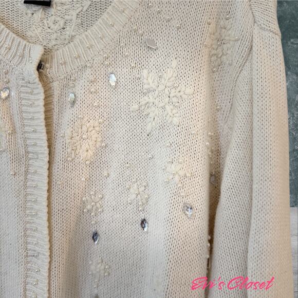 Reference Point Ladies Cream Knitted Sweater Cardigan With Beads Size 2X - Picture 6 of 16